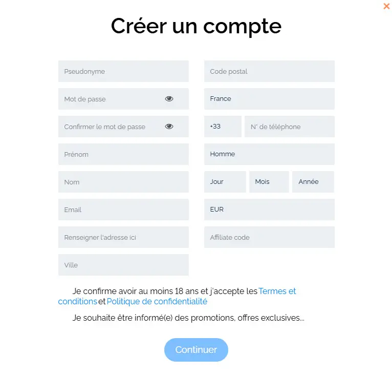 Processus d'inscription Winolot Casino